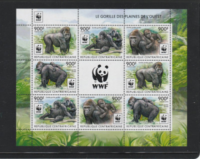 Republica Centrafricana 2015-Fauna,WWF,Maimute,Gorile,Bloc 2 serii,Mi.5460-3KBII foto