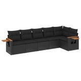 Set mobilier de gradina cu perne, 6 piese, negru, poliratan