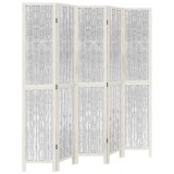Cumpara ieftin Paravan camera 5 panouri, alb, lemn masiv paulownia