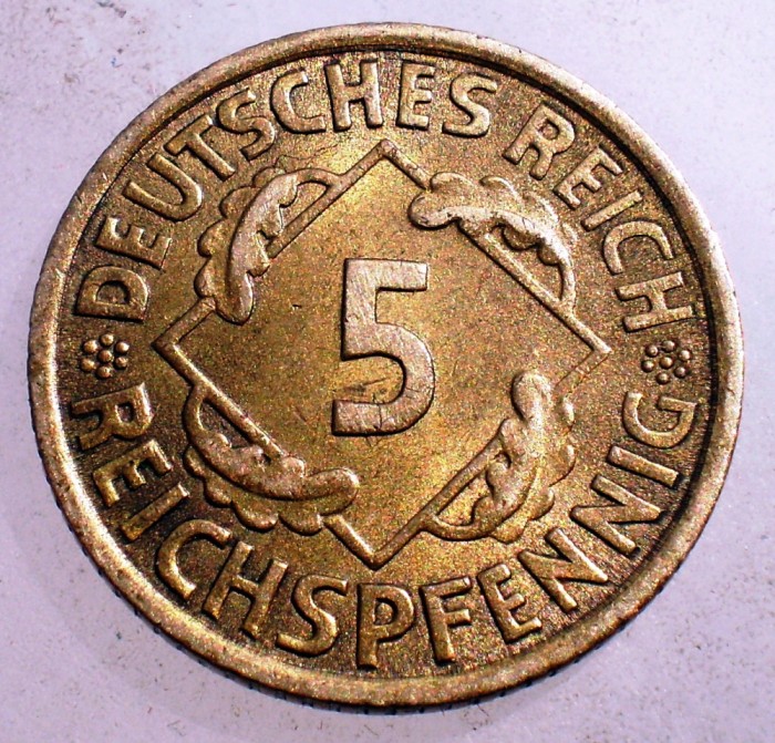 1.530 GERMANIA WEIMAR 5 REICHSPFENNIG 1930 A XF/AUNC