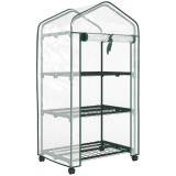 Outsunny Mini seră de grădină cu 3 rafturi, prelată PVC de &icirc;naltă densitate, ușă rulabilă 4 roți 69 x 49 x 130 cm transparent | Aosom Romania