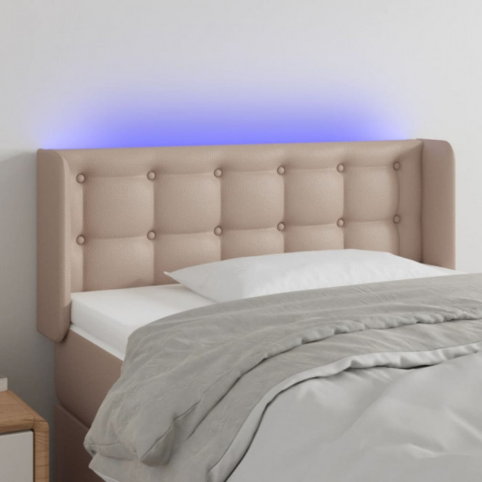 vidaXL Tăblie de pat cu LED, cappuccino 103x16x78/88cm piele ecologică