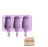 Forma inghetata cu 3 compartimente, din silicon alimentar, 50 de bete, Forma iepuras, Mov, TopBazar