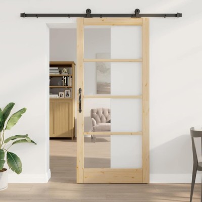 Ușă glisantă cu set hardware &amp;#039;ORKDAL&amp;#039;Lemn masiv &amp;amp; Sticlă foto