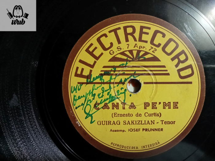 Guirag Sakizlian Siruhis/ Canta per me disc patefon/gramofon cu autograf!