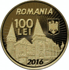 Moneda Aur 575 de ani Iancu de Hunedoara voievod al Transilvaniei foto