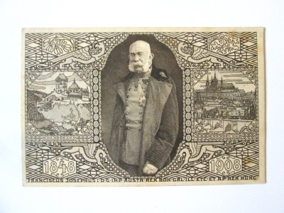 Rară! Carte postala cehoslovaca circulata 1908 cu jubileul imparatului Franz Josef foto