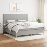 VidaXL Pat box spring cu saltea, gri deschis, 200x200 cm, textil