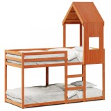 Cumpara ieftin Pat supraetajat cu acoperis maro ceruit 90x190cm lemn masiv pin