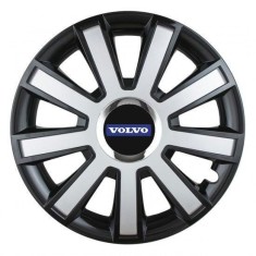 Set 4 capace roti Silver/black cu inel cromat pentru gama auto Volvo