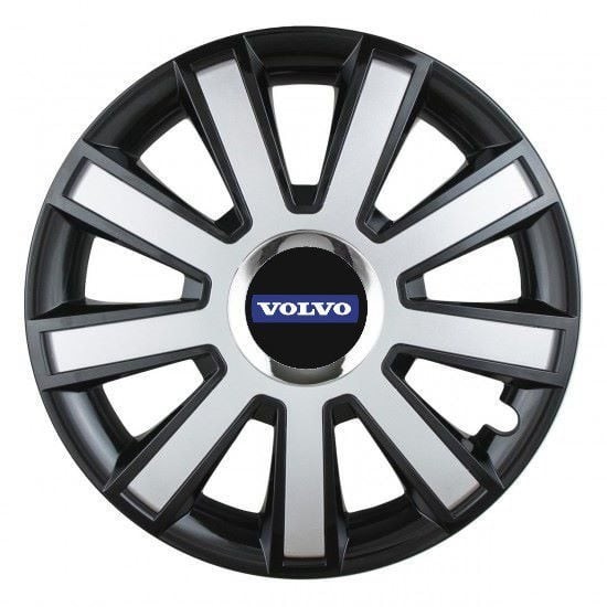 Set 4 capace roti Silver/black cu inel cromat pentru gama auto Volvo