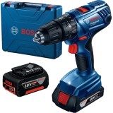 Bosch GSB 180-LI + GBA - Masina de gaurit si insurubat cu percutie cu 1 acumulator Li-Ion 18 V 2 Ah 54 Nm valiza plastic + Acumulator Li-Ion 18 V 5 Ah