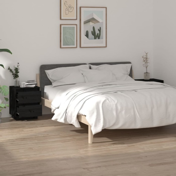 Gossi noptiere, 2 buc., negru, 40x35x50 cm, lemn masiv de pin