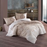 Cumpara ieftin Lenjerie pat dublu,bumbac ranforce,4 piese,alba maro cu model oriental,Zeta-A1286