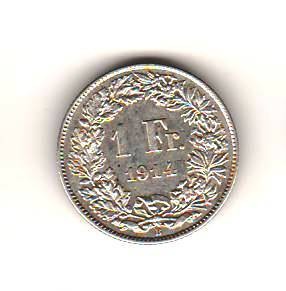 SV * Elvetia 1 FRANC 1914 B * ARGINT .835 AUNC foto