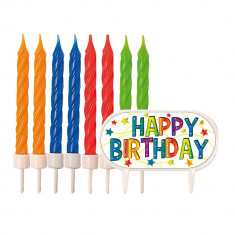 Lumanari aniversare pentru tort cu decor Happy Birthday, Radar 51419, set 8 bucati foto