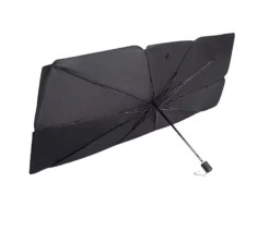 Parasolar Auto Pliabil, pentru Masina, in Forma de Umbrela, Negru-Argintiu, 130 x 75 cm, Rezistent UV, BZRSH