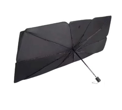 Parasolar Auto Pliabil, pentru Masina, in Forma de Umbrela, Negru-Argintiu, 130 x 75 cm, Rezistent UV, BZRSH foto