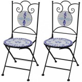 Gossi scaune bistro pliante, 2 buc., albastru si alb, ceramica