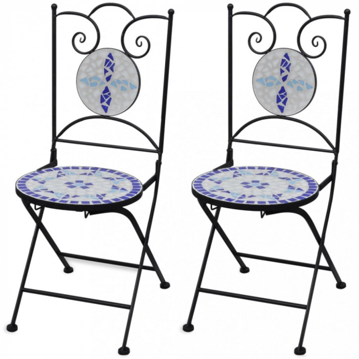 Gossi scaune bistro pliante, 2 buc., albastru si alb, ceramica