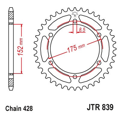 Pinion spate 51 dinti pas lant 428 &ndash; Yamaha DT 125 R - DT 125 RH - WR 125 R - WR 125 X