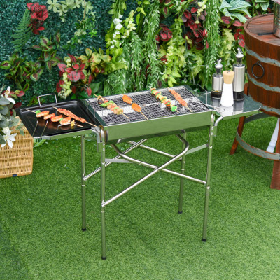 Outsunny Barbecue cu Carbon BBQ Grill cu Blat de Sprijin in Otel Inox foto