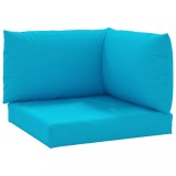 Perne canapea din paleti, 3 buc., albastru deschis, textil