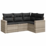 Set canapea de gradina cu perne, 4 piese, gri deschis poliratan