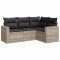 Set canapea de gradina cu perne, 4 piese, gri deschis poliratan
