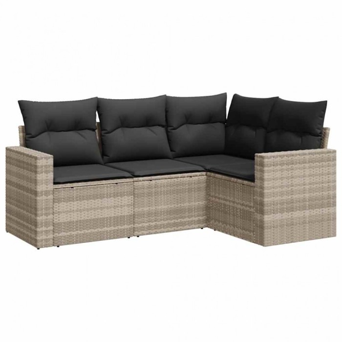 Set canapea de gradina cu perne, 4 piese, gri deschis poliratan