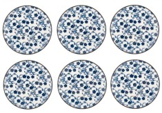 Set 6 farfurii albastre pentru desert din portelan,Flori mici ,15 cm