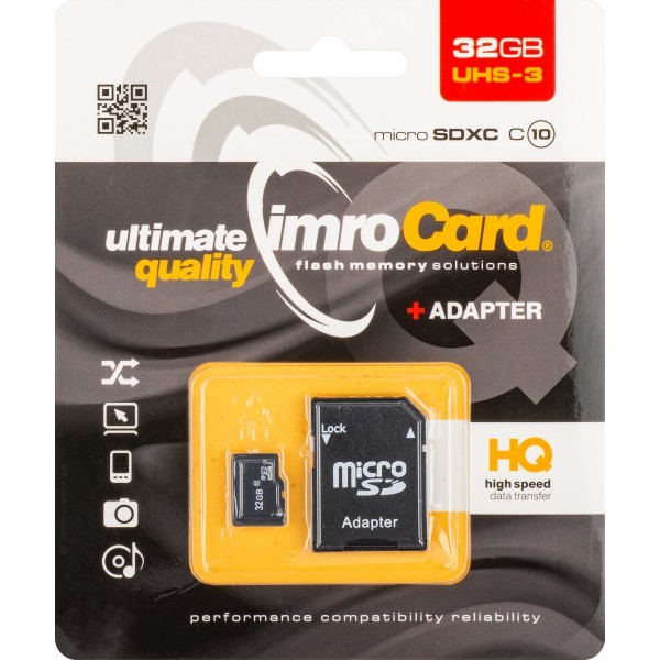 Card Memorie microSDHC Imro, 32Gb, Clasa 10 / UHS-1 U3, Cu Adaptor