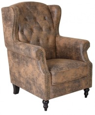 Fotoliu Chesterfield din lemn masiv cu tapiterie maro FHA024