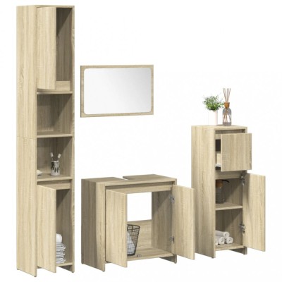 vidaXL Set mobilier de baie, 4 piese, stejar sonoma, lemn prelucrat 3324969 foto