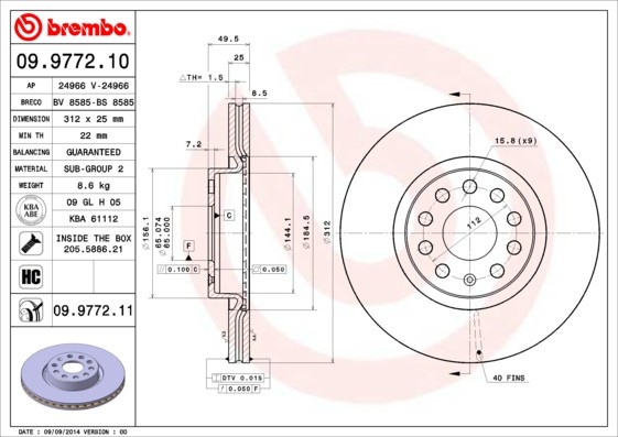 BREMBO 09.9772.11 PRIME LINE - UV Coated Disc frana