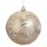 Ornament Brad de Craciun Glob Sampaniu Mat cu Glitter și Margele, CMCLASS