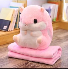 Jucarie de plus 2 in 1, hamster cu paturica, bumbac, roz, 40x30cm