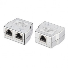 Set 2 Splittere cablu retea RJ45 mama la 2 porturi mama Cat5/Cat6, Kwmobile, Argintiu, Metal, 52349.01.35