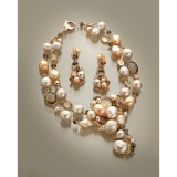 Cumpara ieftin Set Bijuterii Maria Tereza Austria, Perle, Cuart Citrin Fumuriu, Argint 925 Placat Aur Roz, Colier Cercei, Handmade Italia