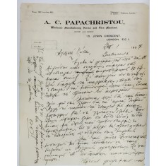 SCRISOARE COMERCIALA EXPEDIATA DE A.C. PAPACHRISTOU , NEGUSTOR LONDONEZ DE BLANURI , UNUI CLIENT BUCURESTEAN , 1 SEPT. 1937