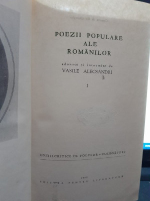 POEZII POPULARE ALE ROMANILOR - VASILE ALECSANDRI vol.I foto