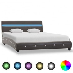 Cadru de pat cu LED, gri, 140 x 200 cm, piele artificiala foto