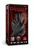 Set 50 bucati Manusi negre Grippaz, Nitril, groase si rezistente M