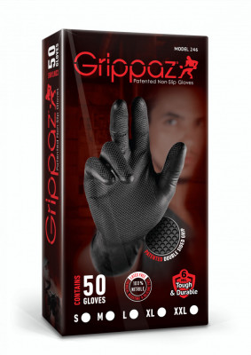 Set 50 bucati Manusi negre Grippaz, Nitril, groase si rezistente foto