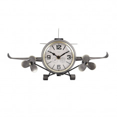 Ceas de birou, 40.5 x 16 x 19 cm, metal/sticla, model avion, Argintiu foto