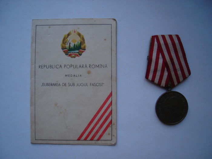 Medalia Eliberarea de sub jugul fascist RPR cu legitimatie
