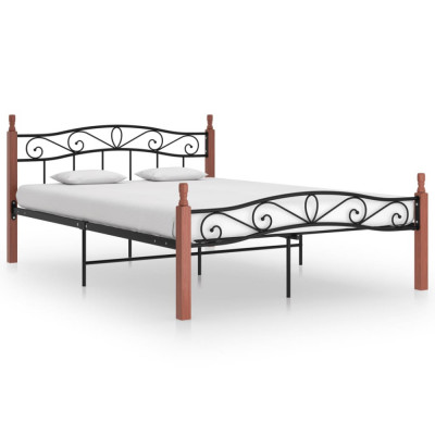 vidaXL Cadru de pat, negru, 140x200 cm, metal și lemn masiv de stejar foto
