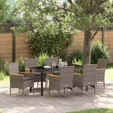 VidaXL Set de masă pentru grădină cu pernă 7 pcs Gri Rattan poli
