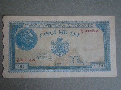 Bancnota 5000 lei 20 Martie 1945 Filigran Orizontal - Starea care se vede foto