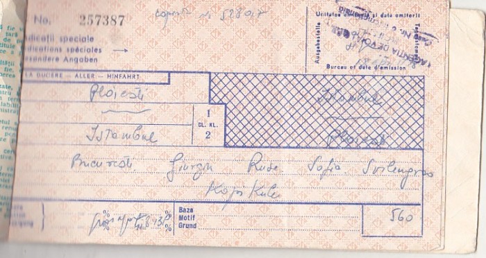 bnk div Bilet CFR 1978 - Ploiesti Istambul